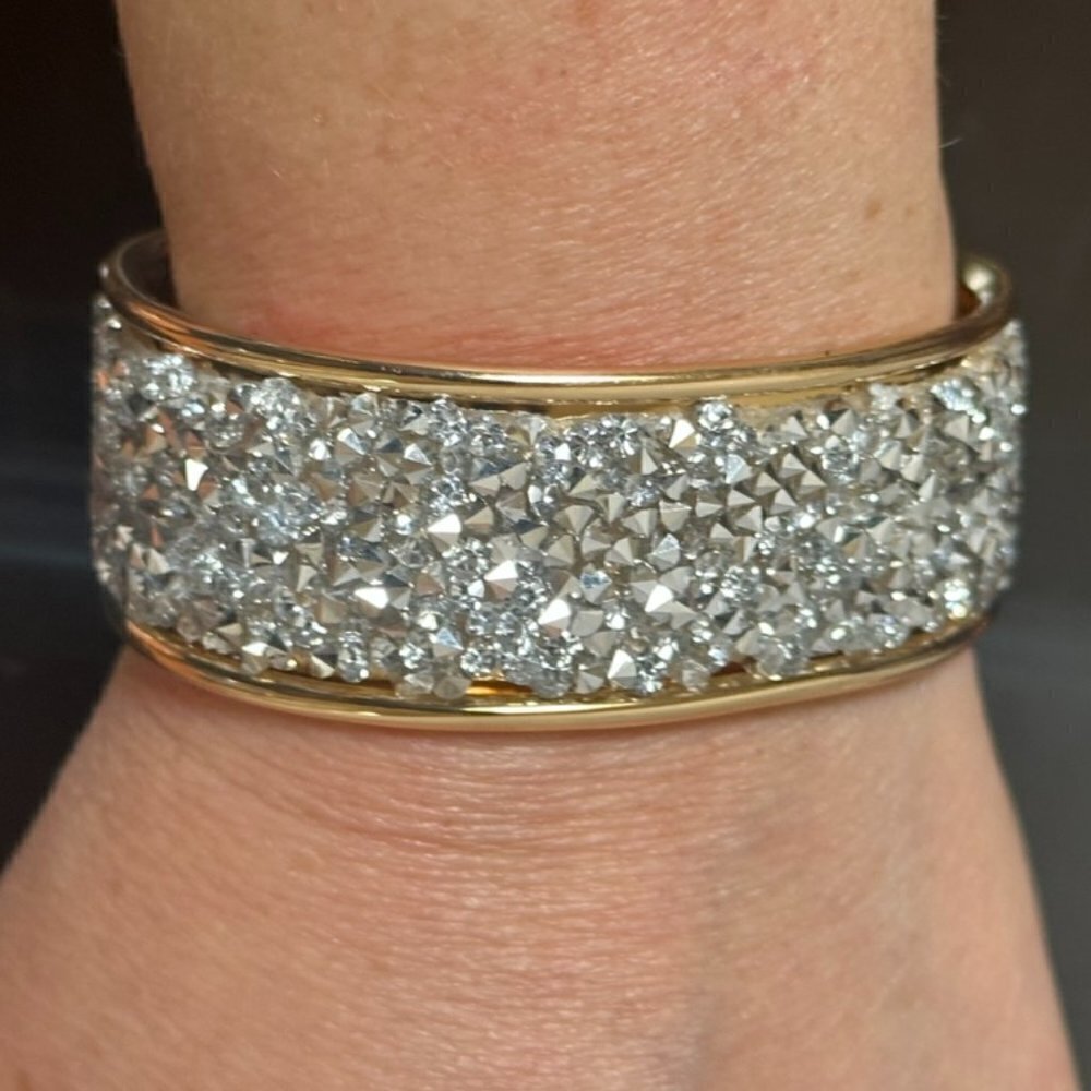 Silver Cuff Bracelet Wide Statement Glittery NWT Gift Club Party Bling Gold
